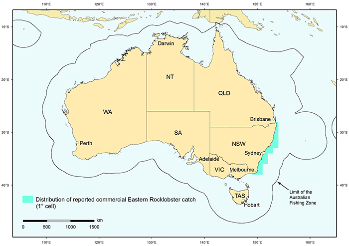 Figure 1: Distribution of reported commercial catch of Eastern Rocklobster in Australian waters, 2010 