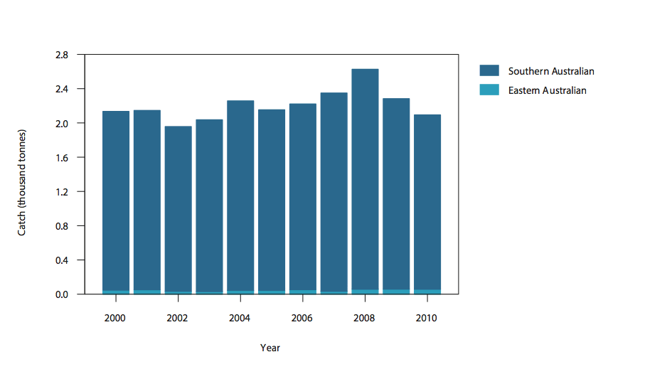 Figure 2: Commercial catch of Gummy Shark in Australian waters, 2000–2010 (calendar year)
