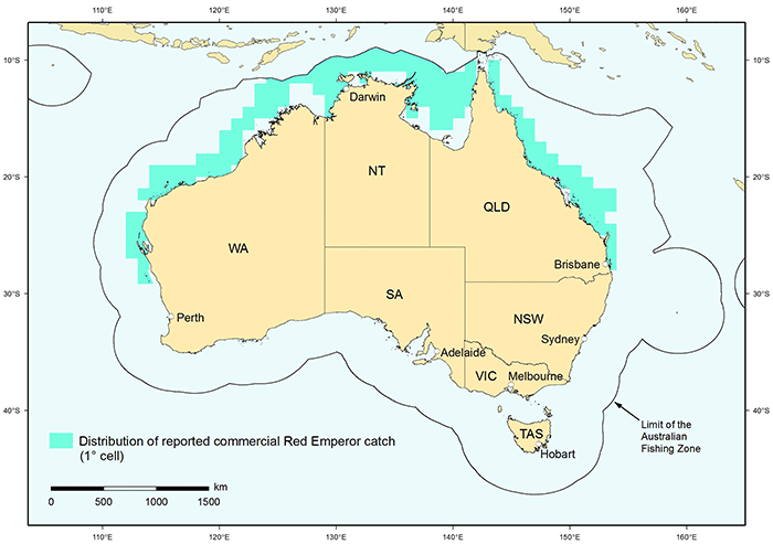 Figure 1: Distribution of reported commercial catch of Red Emperor in Australian waters, 2010 