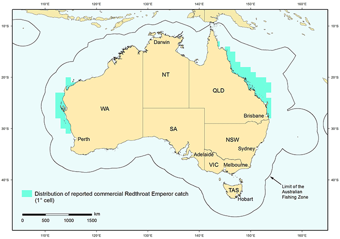 Figure 1: Distribution of reported commercial catch of Redthroat Emperor in Australian waters, 2010 